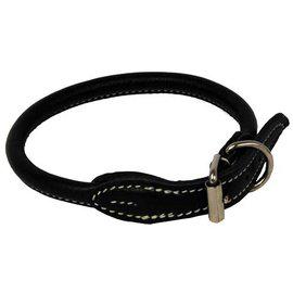 Halsband Läder Rundsytt svart med vit söm 