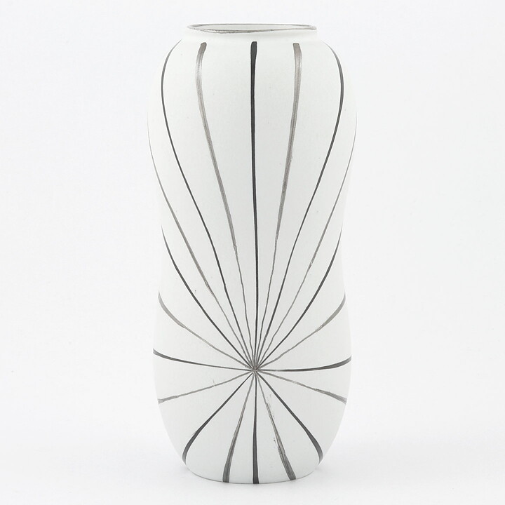 Stig Lindberg (Filigran 1951) Modern White Vase with Graphic Decor #218C 15 cm