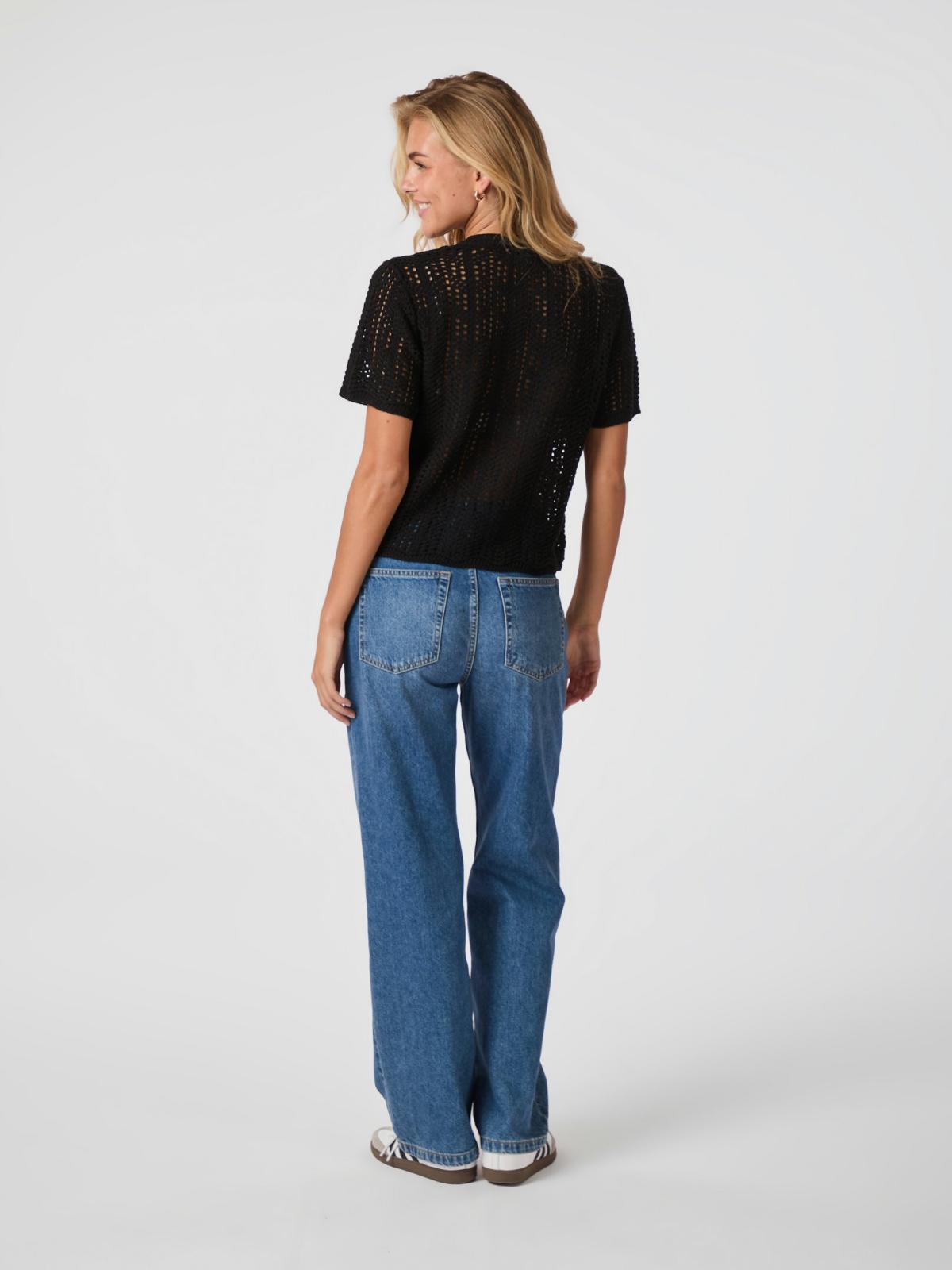 Neo Noir Ellen Crochet Knit Cardigan, Black - 4