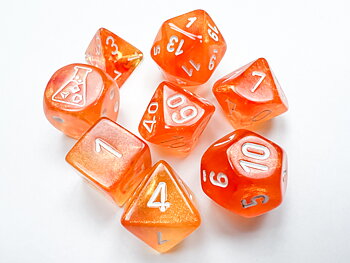 Borealis Polyhedral Blood Orange/white Luminarya 7-Die Set (with bonus die