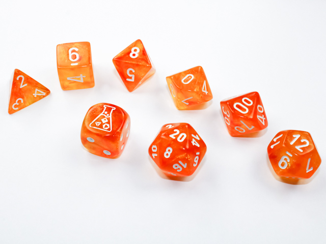 Borealis Polyhedral Blood Orange/white Luminarya 7-Die Set (with bonus die - 2