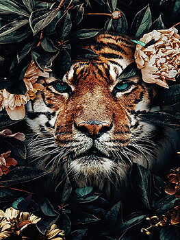 Tiger in Flowers, Noessa Diamond Painting