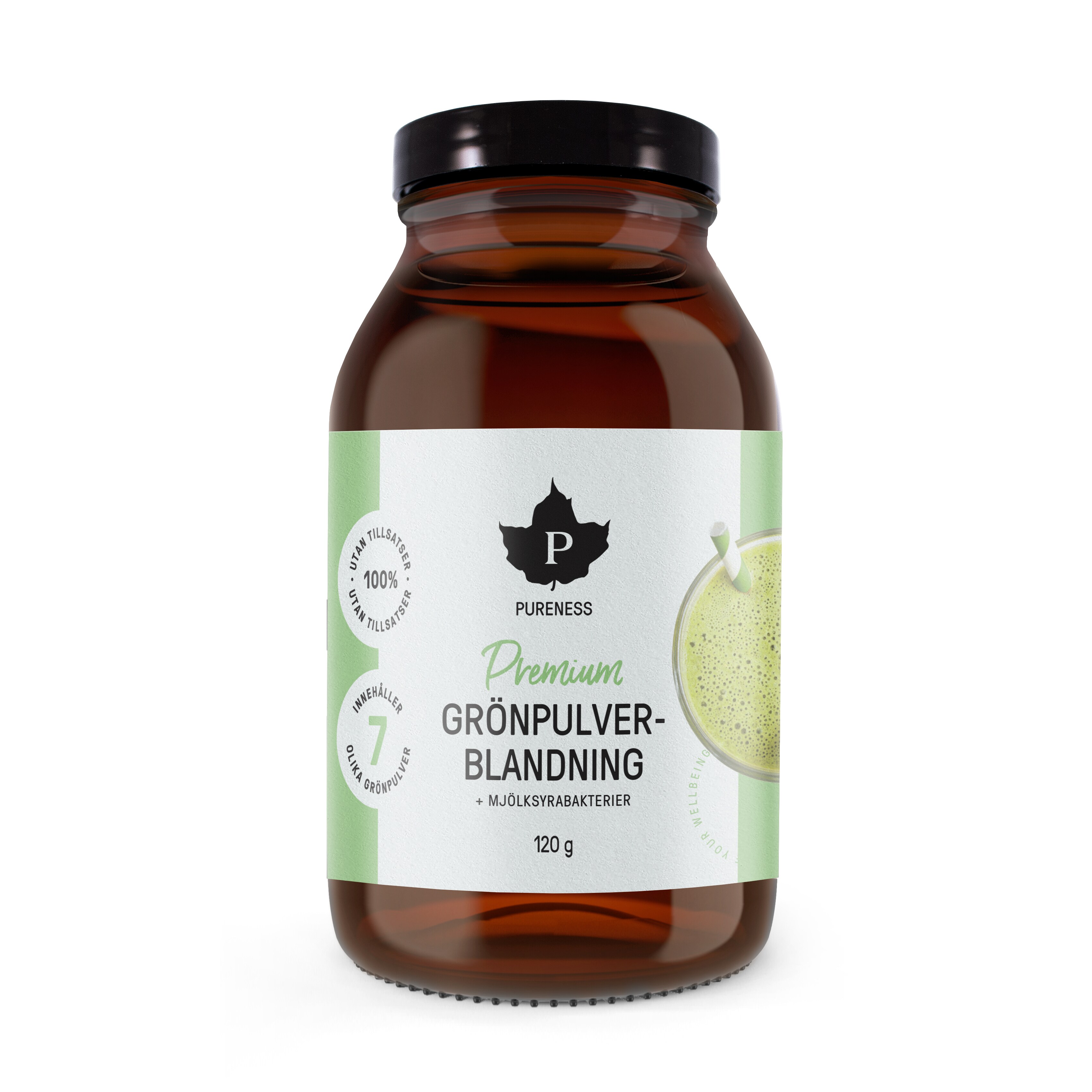 Premium Grönpulverblandning+Mjölksyrabakterier 120 g - Pureness
