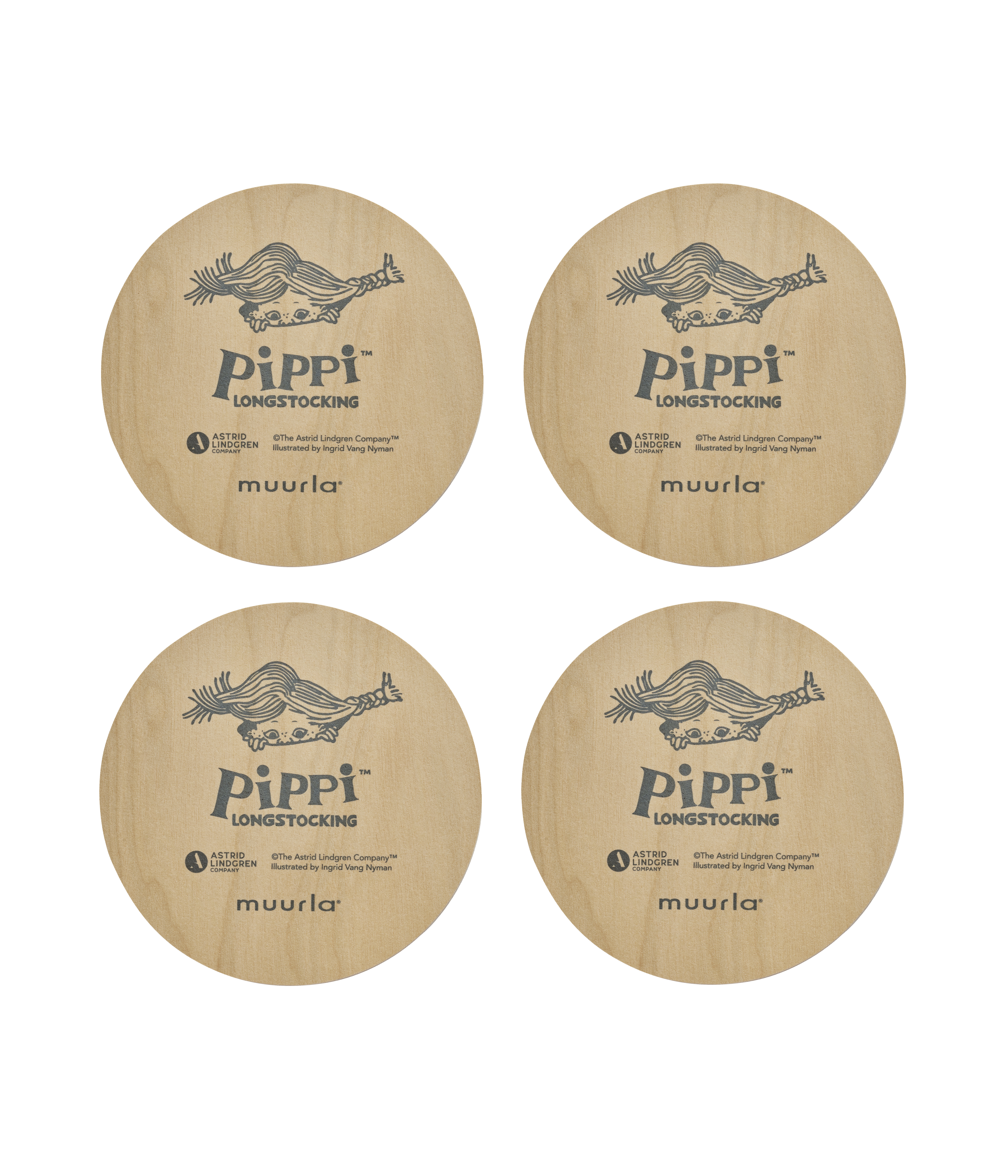 Pippi Långstrump Glasunderlägg - 4-Pack i fin plåtburk - 4