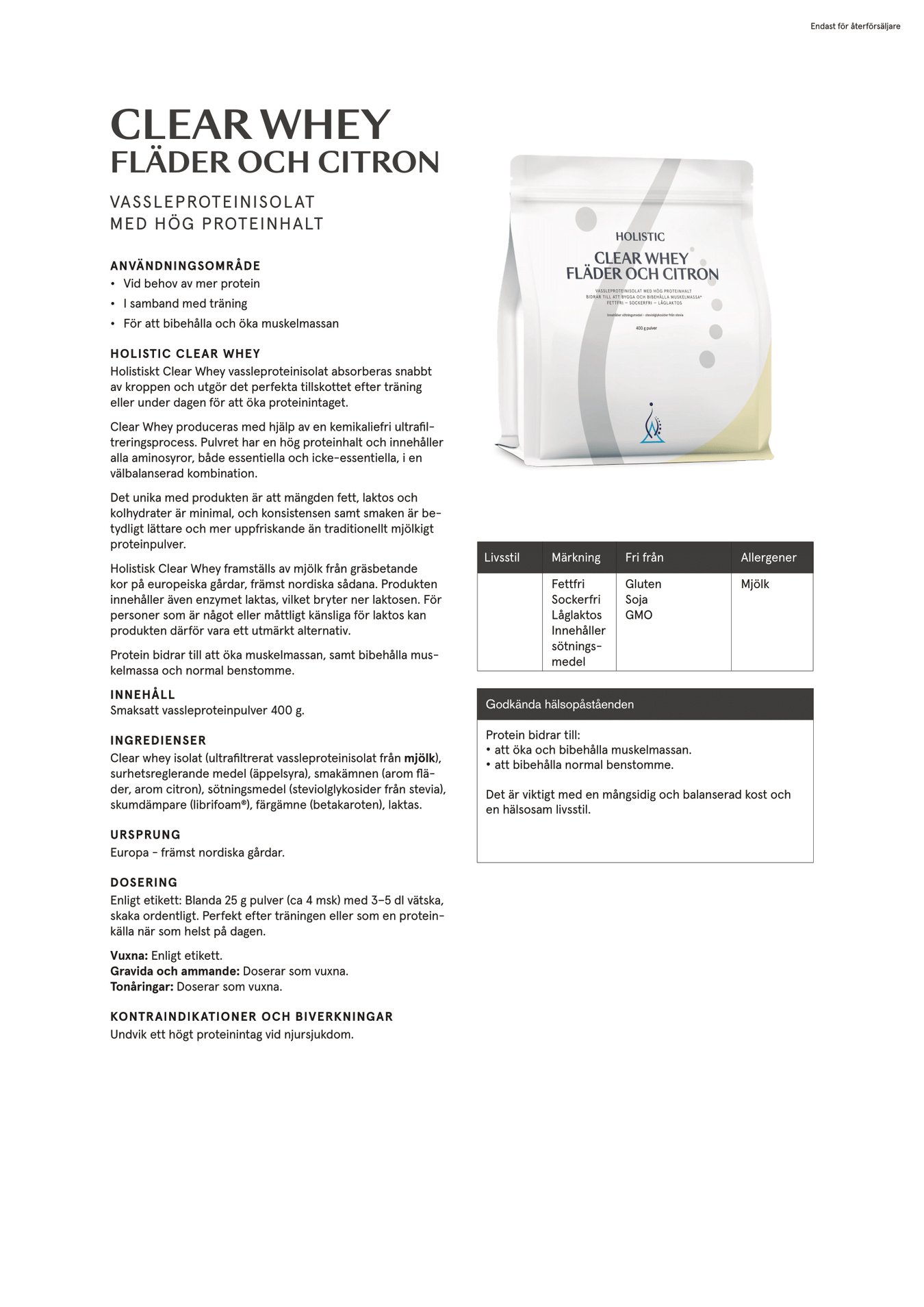 Clear Whey vassleproteinisolat fläder och citron, 400g - 2