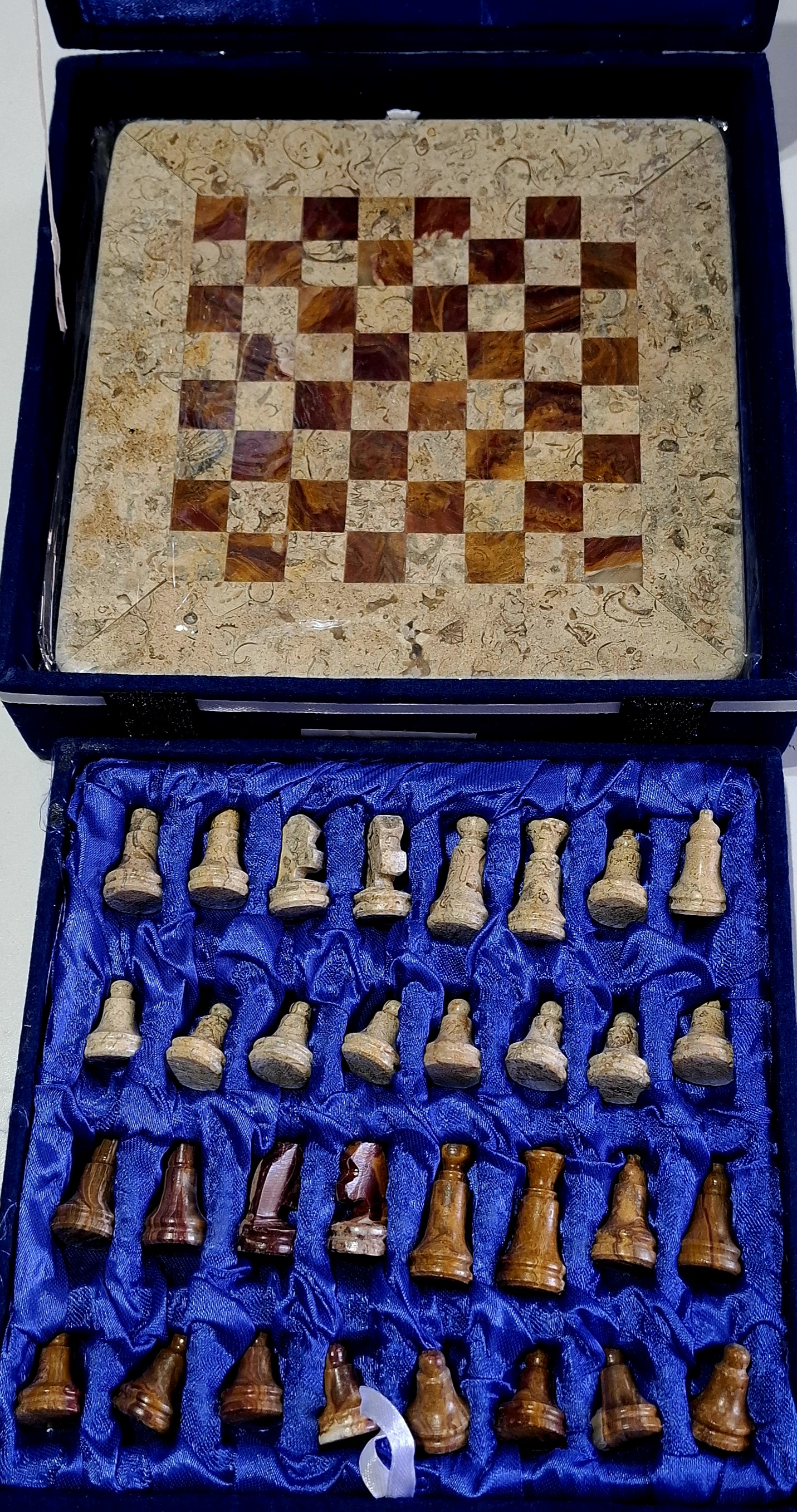 Schackbräde -  Fossil Marmor och Röd Jaspis