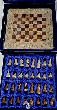 Schackbräde -  Fossil Marmor och Röd Jaspis