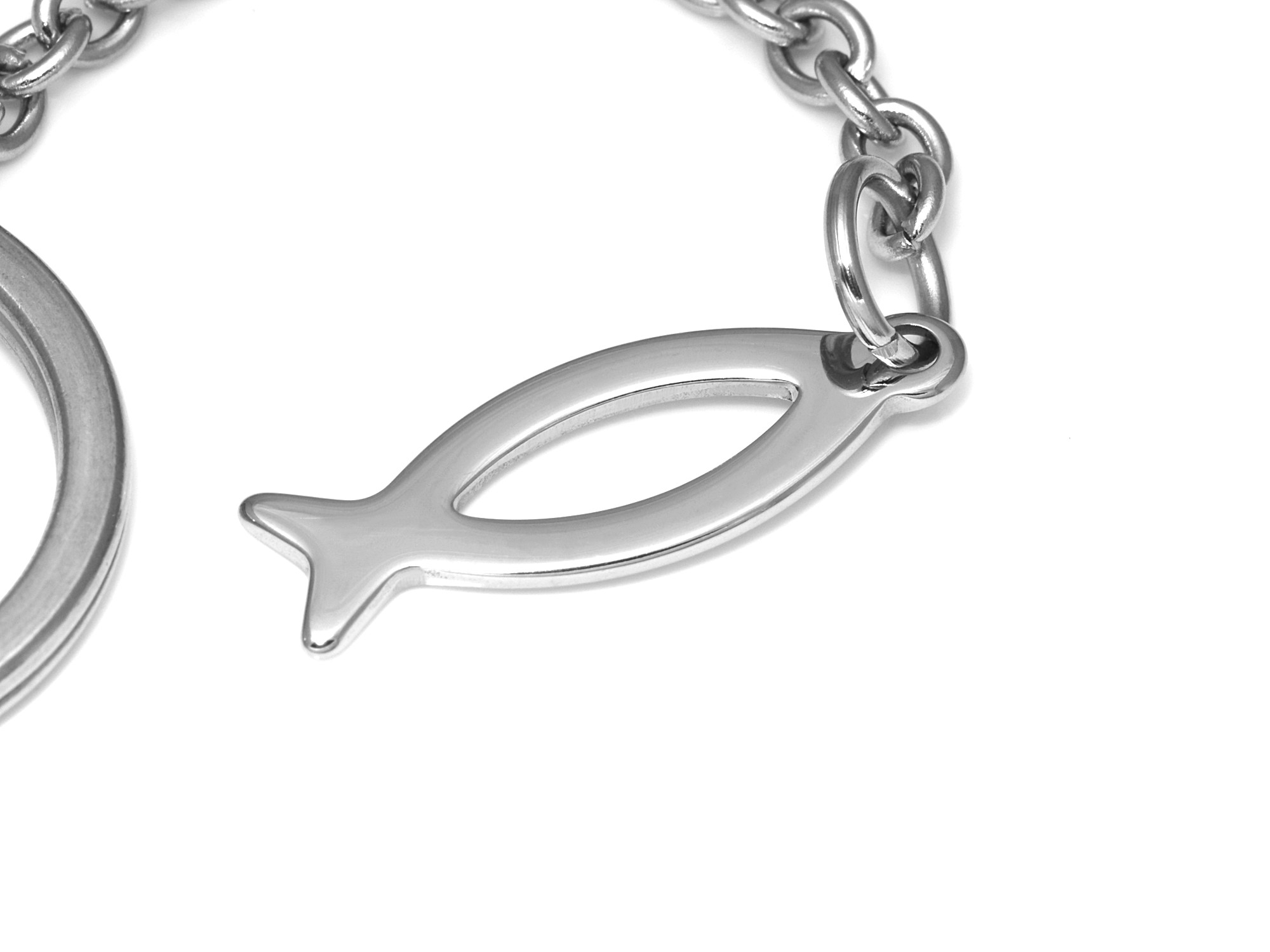 Jesusfisk Nyckelring i Rostfritt Stål, Kristen Iktyssymbol Accessoar, Ichthys Nyckelhållare - 2