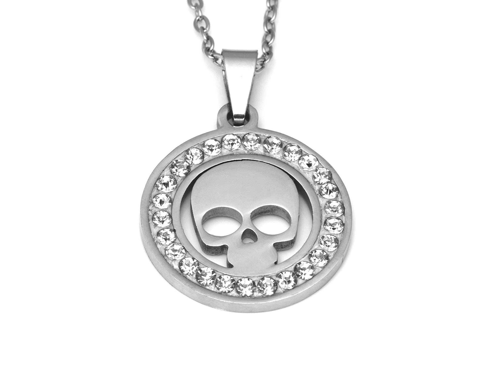 Döskalle med Strass Halsband i Rostfritt Stål, Memento Mori Hänge, Dödskalle Smycke - 2