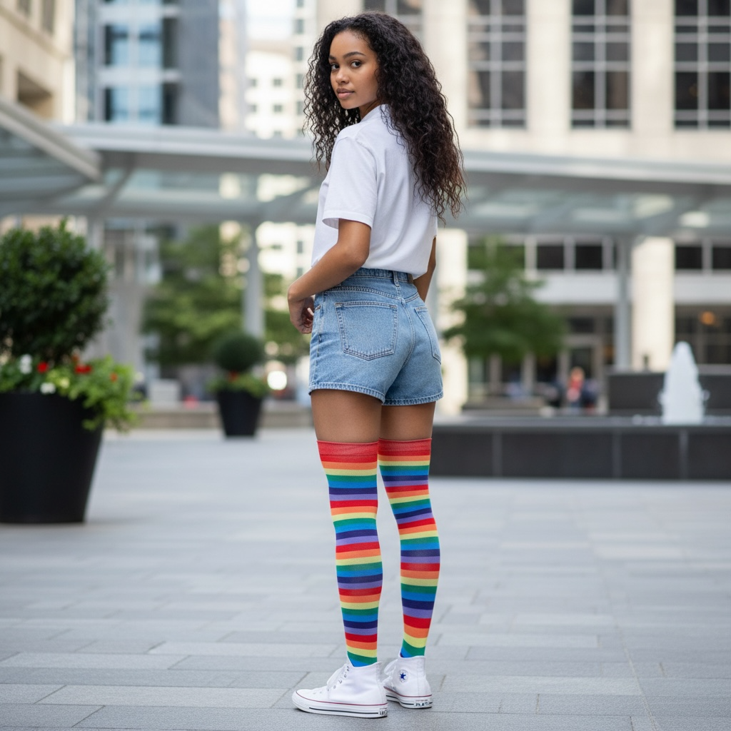 Regenbogenfarbene Kniestrümpfe - 6
