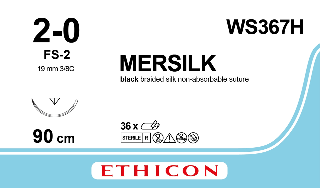 Silke sutur 2-0, WS367H, FS-2 needle 90 cm black