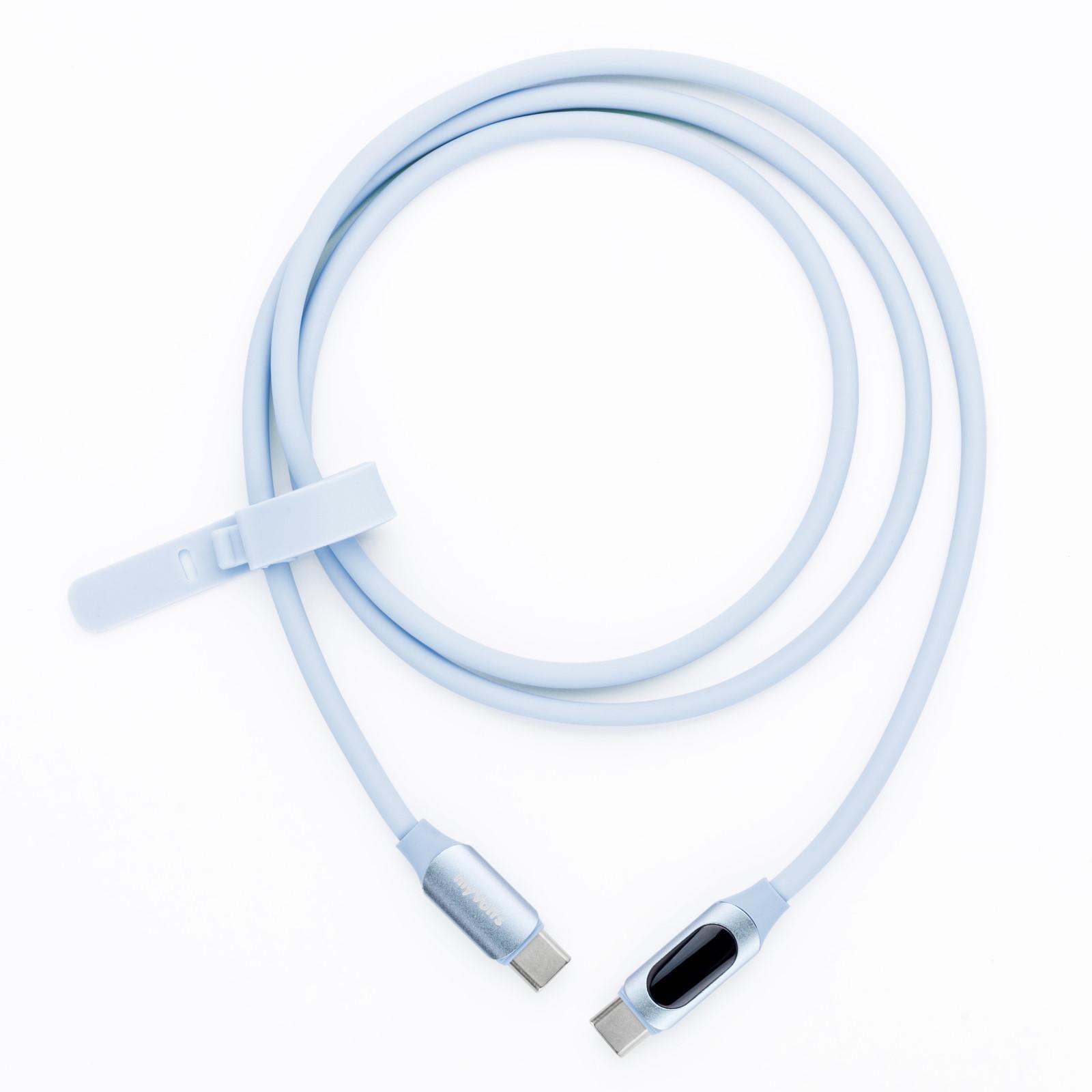 myVolts Step Up USB-C to USB-C PD Cable with LCD Power Meter, Sky Blue