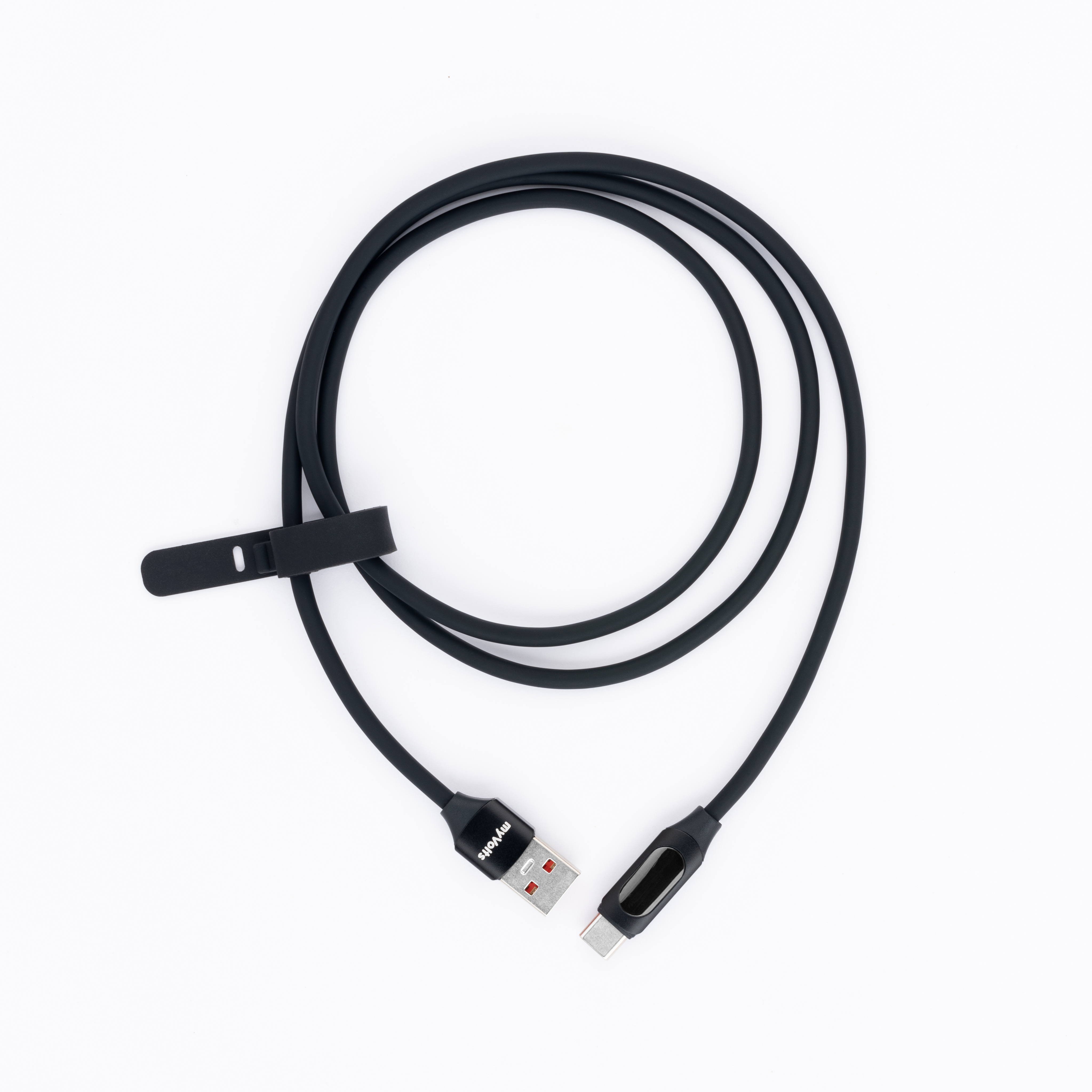 myVolts Step Up USB-A to USB-C PD Cable with LCD Power Meter, Liquorice Black