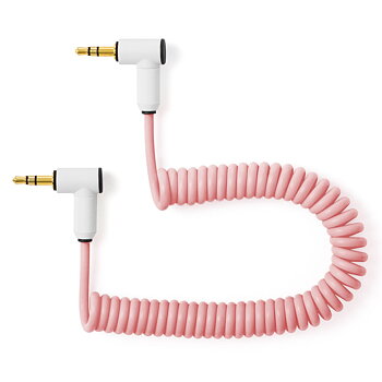 Candycords - Korg Volca / Pocket Operator Special myVolts audio cable, 3.5mm angled jack to 3.5mm angled jack, curly 20cm to 30cm, Marshmallow Pink