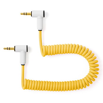 Candycords - Korg Volca / Pocket Operator Special myVolts audio cable, 3.5mm angled jack to 3.5mm angled jack, curly 20cm to 30cm, Pineapple Yellow