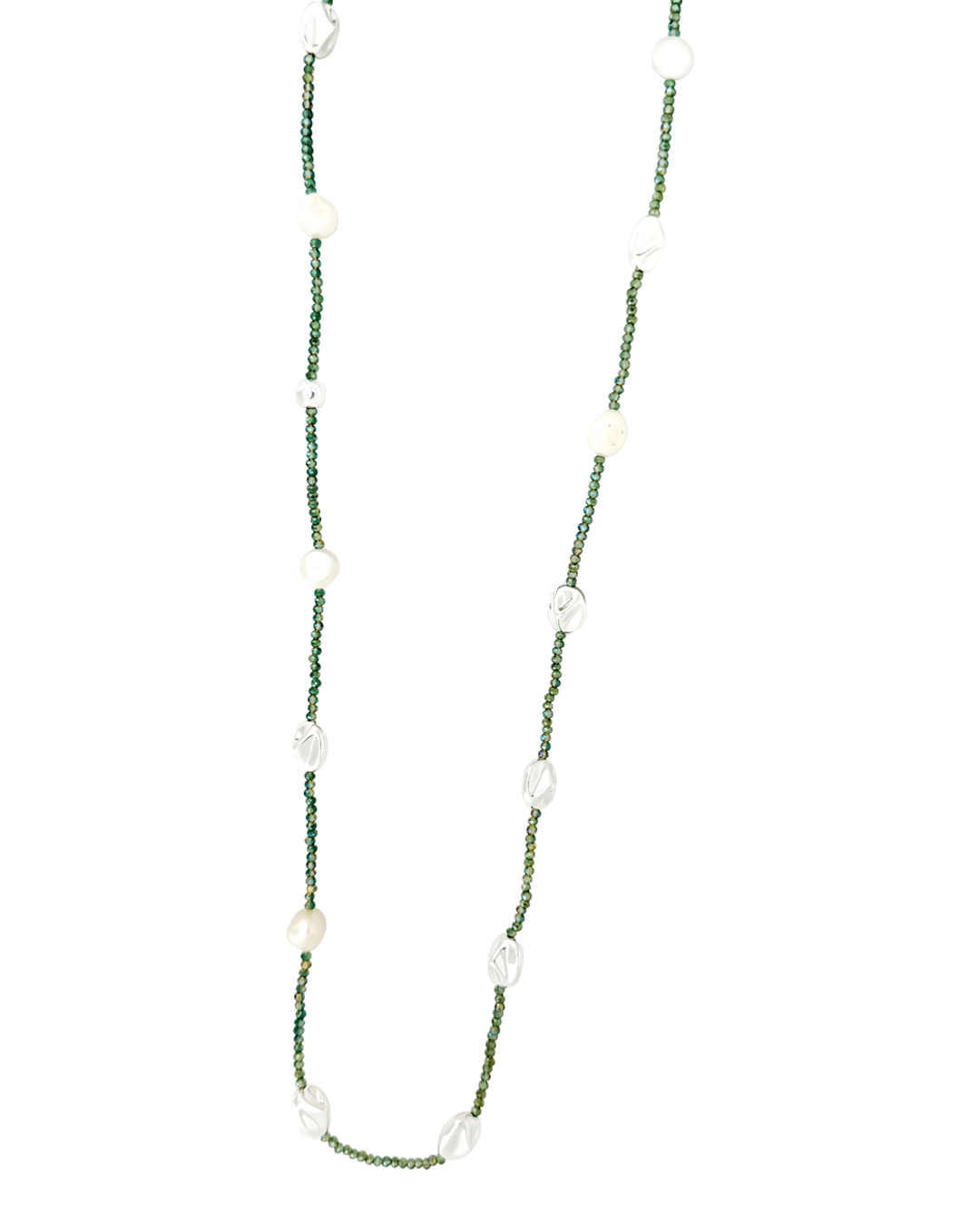 Halsband med gröna och vita pärlor