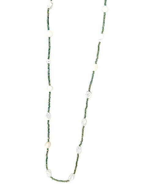 Halsband med gröna och vita pärlor