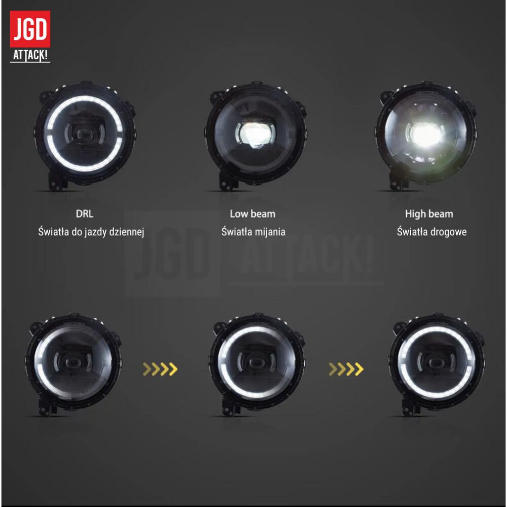 V2 Full-LED Strålkastare – Sats (JEEP WRANGLER JL 2018–2024) - 3