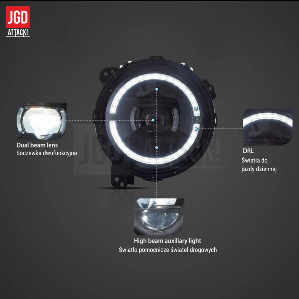 V2 Full-LED Strålkastare – Sats (JEEP WRANGLER JL 2018–2024) - 2