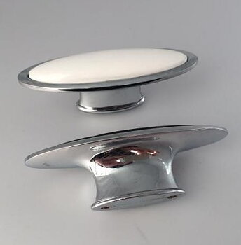 Stor oval knopp handtag vit retro antik stil silver blank chrome shabby chic lantlig stil
