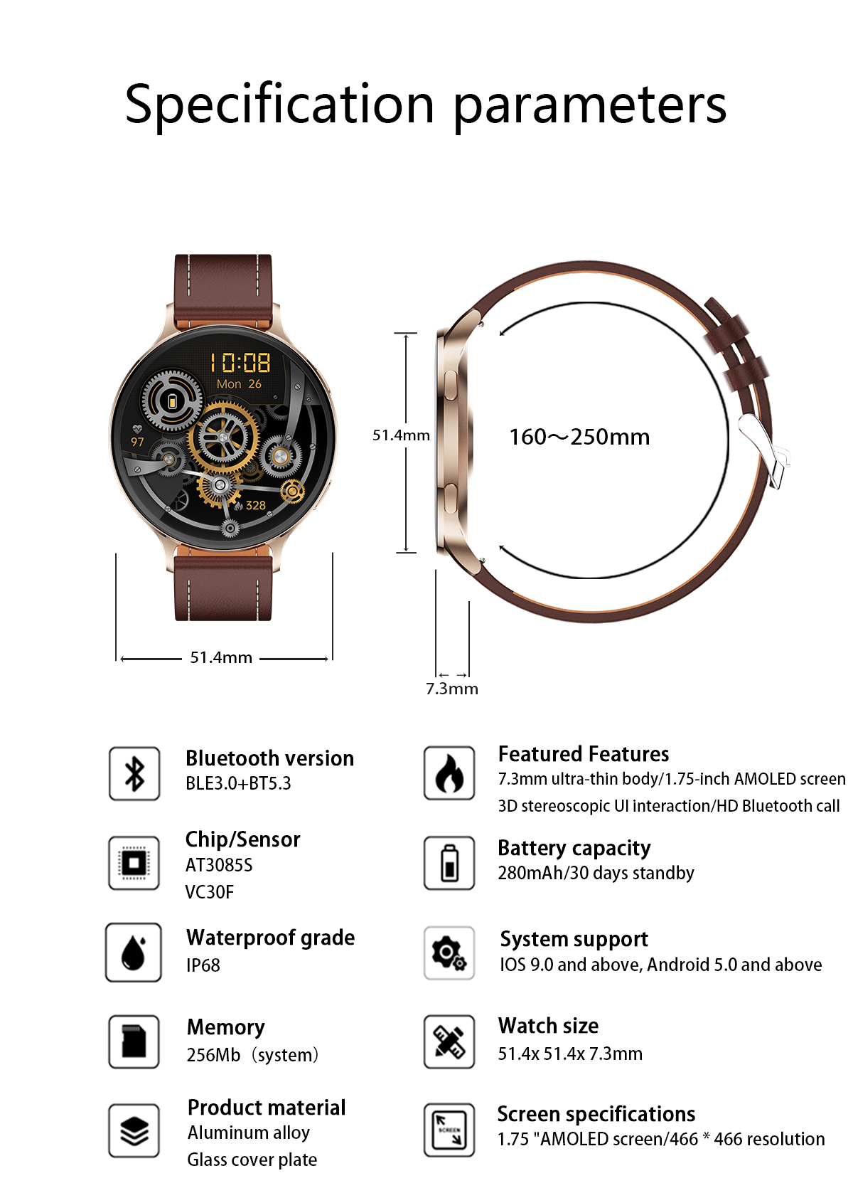 Philippe Palmer Smart Watch LP78 AMOLED Ultra Thin Black - 46