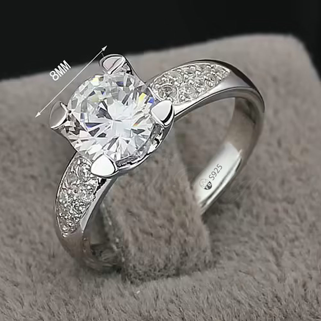 Ring Big One 925s Silverring med 8mm 1.50CT  AAA Cubic Zirconia Diamant storlek