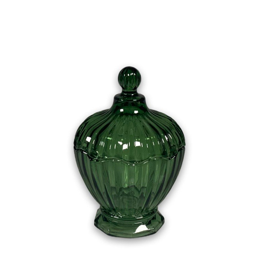Oval glasskål med lock