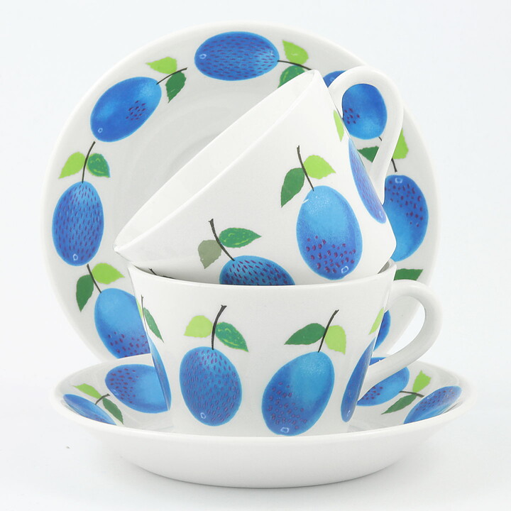 Stig Lindberg (Prunus 1962) Two Coffee Cups with Plum Decor 9 cm (8)