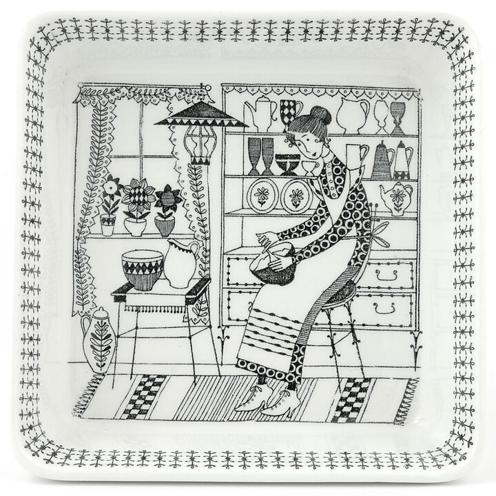 Raija Uosikkinen (Emilia 1959) Quadratic Bowl  with Graphic Motif 14 cm (4)