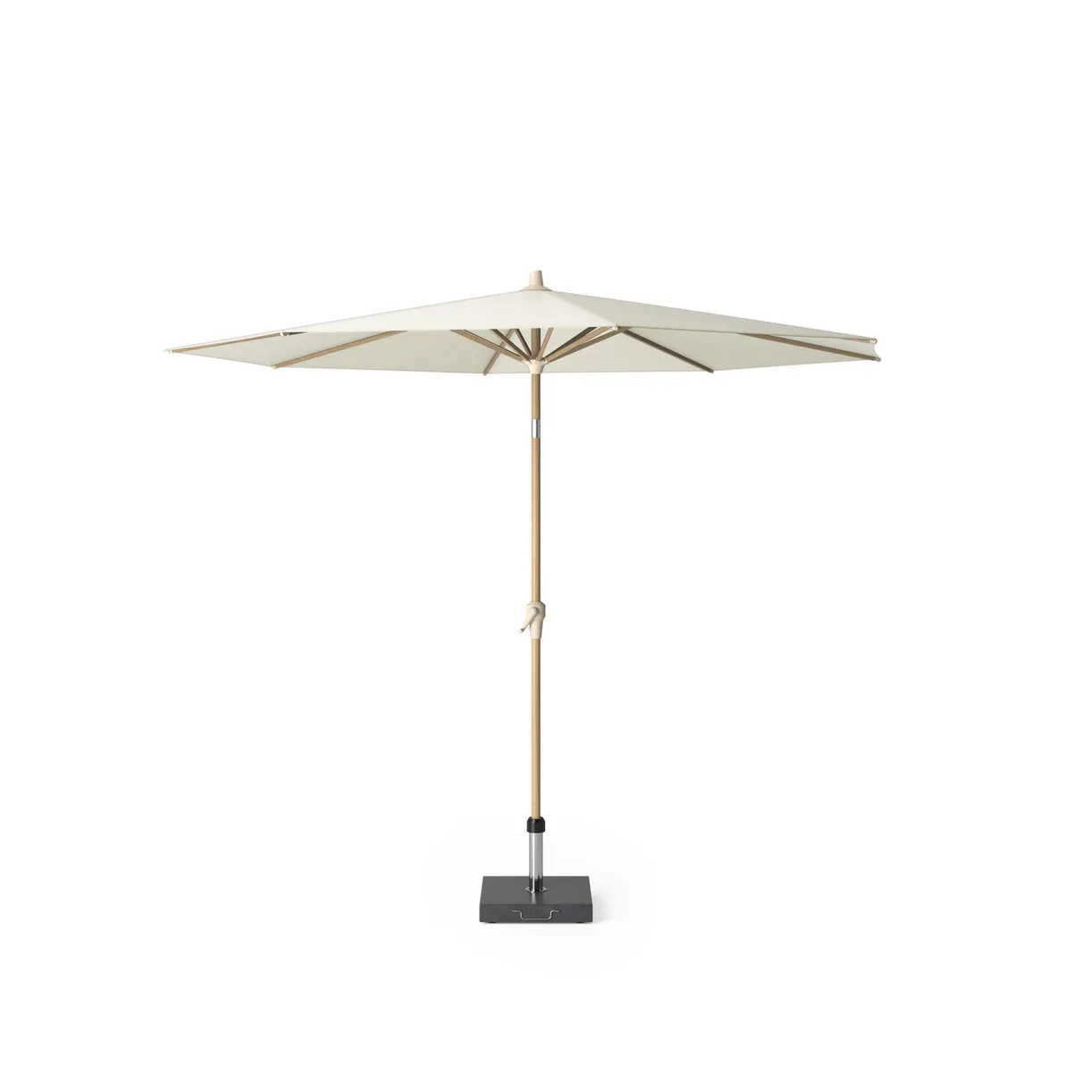 Riva parasoll Ø300 cm i teaklook med ecru kapell