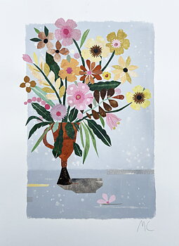 Collage "Sunny flowers" av Maria C Bernhardsson. Orginal utan ram. 70x50cm.