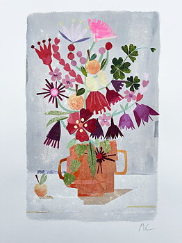 Collage "Blommor och citrus" av Maria C Bernhardsson. Orginal utan ram. 70x50cm.