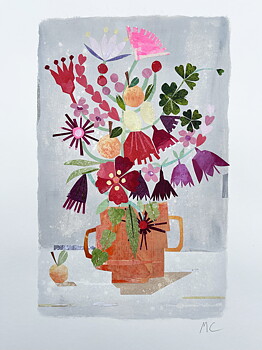 Collage "Blommor och citrus" av Maria C Bernhardsson. Orginal utan ram. 70x50cm.