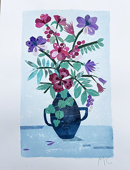 Collage "Hibiscus" av Maria C Bernhardsson. Orginal utan ram. 70x50cm.