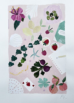 Collage "Under the umbrella" av Maria C Bernhardsson. Orginal utan ram. 70x50cm.