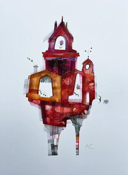 Akvarell "La Maison rouge, Paris" orginal av Maria C Bernhardsson