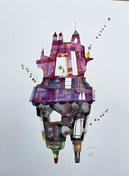 Akvarell "La Maison de Paris" orginal av Maria C Bernhardsson