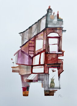 Akvarell "Red house in New York" orginal av Maria C Bernhardsson