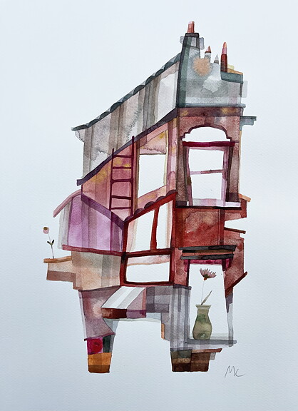 Akvarell "Red house in New York" orginal av Maria C Bernhardsson