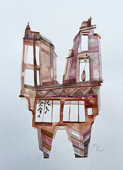 Akvarell "New York townhouse" orginal av Maria C Bernhardsson