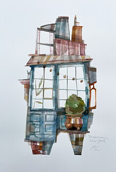 Akvarell "Freemans, New York" orginal av Maria C Bernhardsson