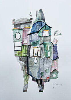 Akvarell "San Fransisco townhouse" orginal av Maria C Bernhardsson