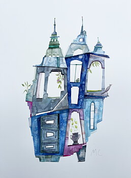 Akvarell "Blue New York" orginal av Maria C Bernhardsson