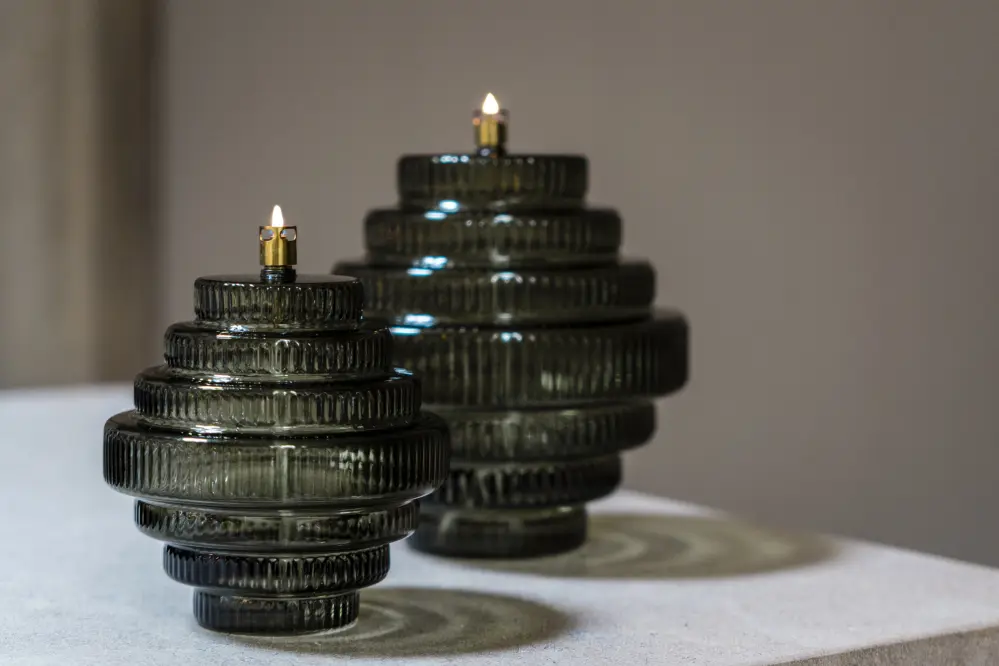 Oil lamp - Green - Glass - Large - Brass - Ø 20 x 23 cm - 11