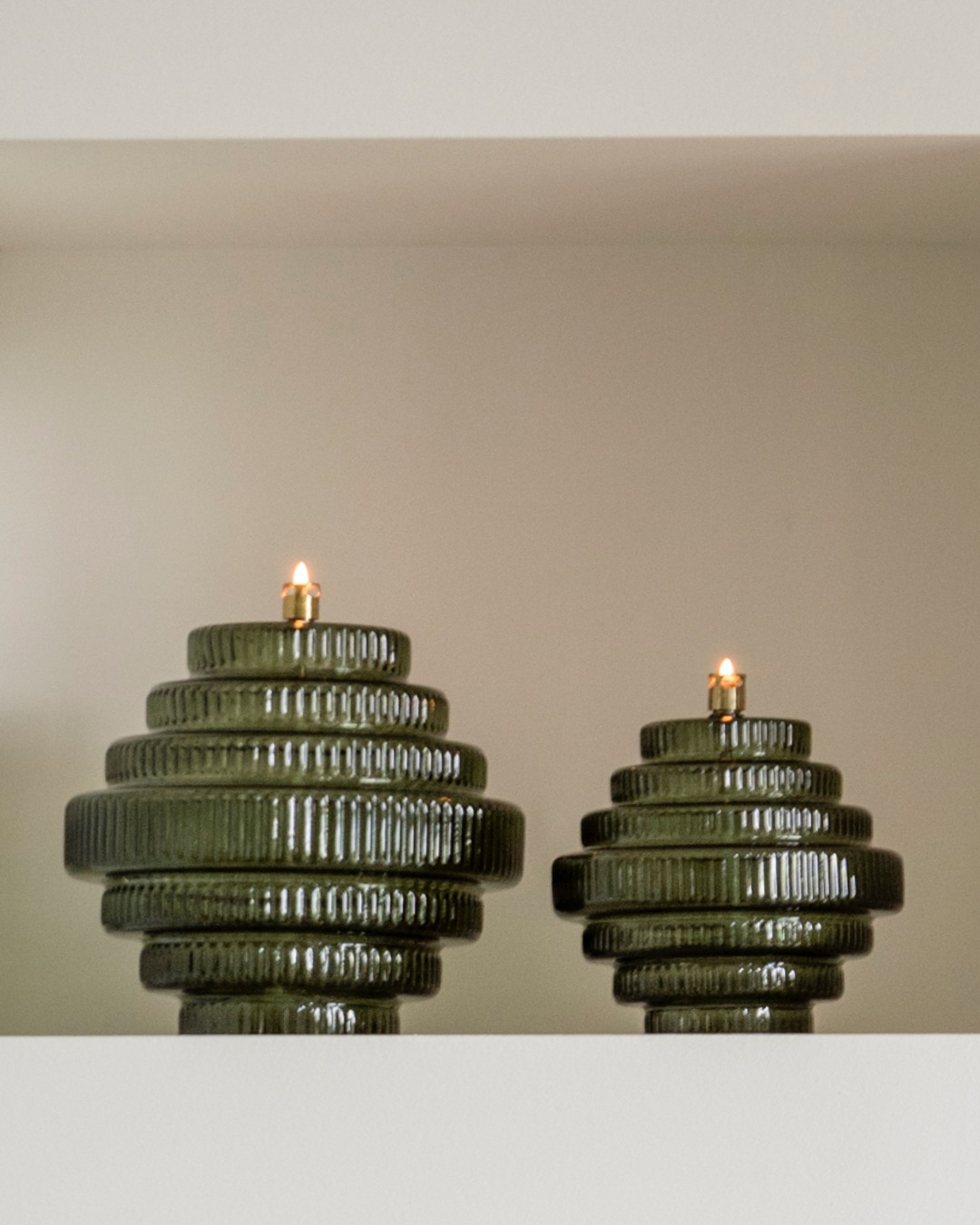 Oil lamp - Green - Glass - Large - Brass - Ø 20 x 23 cm - 8