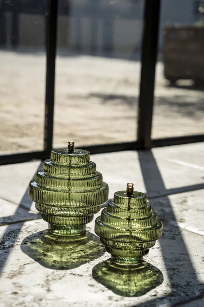 Oil lamp - Green - Glass - Large - Brass - Ø 20 x 23 cm - 4