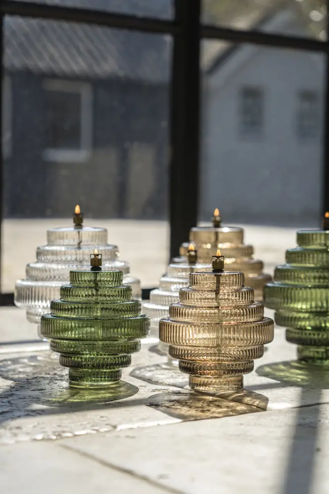 Oil lamp - Green - Glass - Large - Brass - Ø 20 x 23 cm - 9