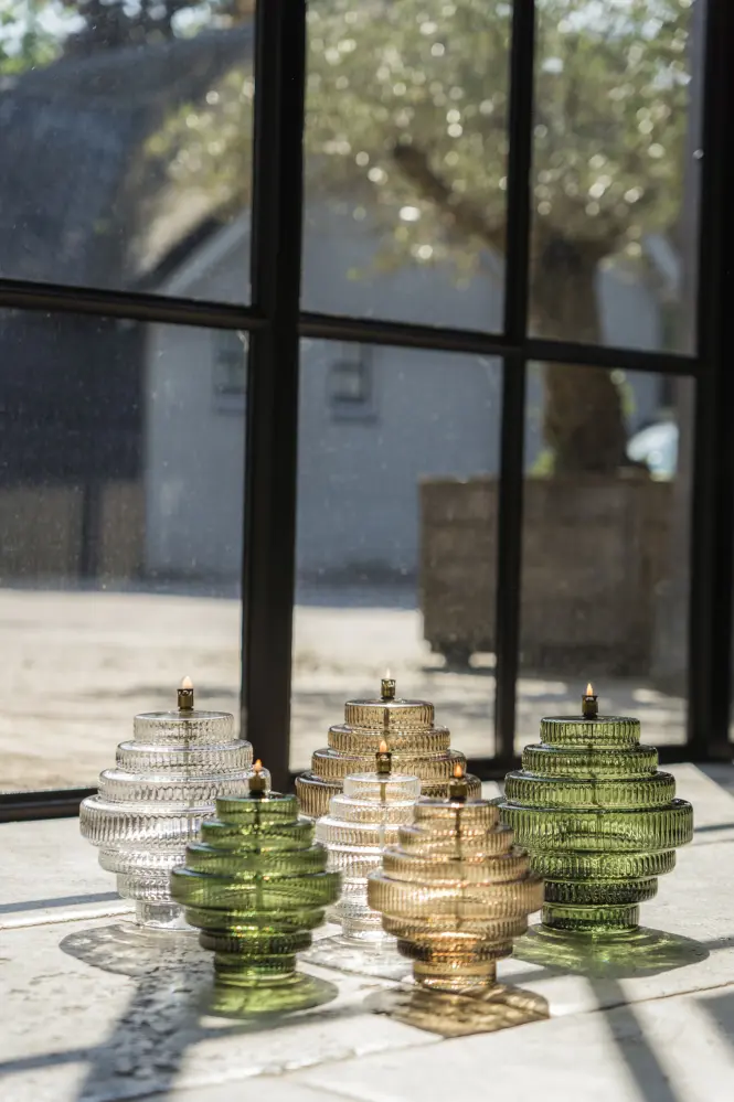 Oil lamp - Green - Glass - Large - Brass - Ø 20 x 23 cm - 5