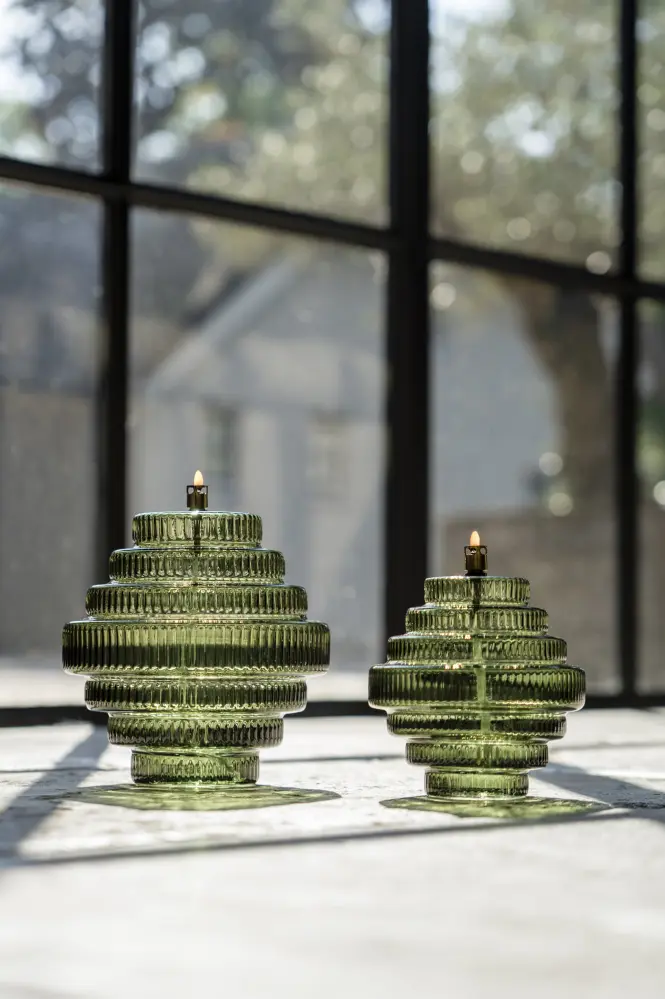 Oil lamp - Green - Glass - Large - Brass - Ø 20 x 23 cm - 2
