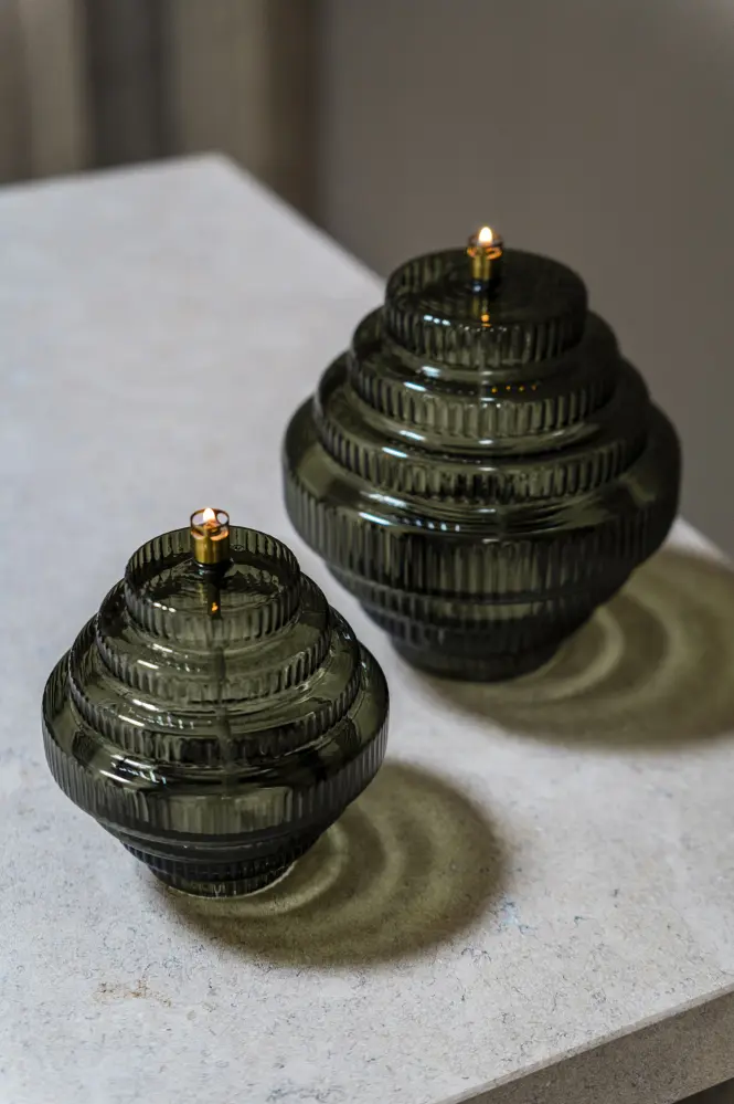 Oil lamp - Green - Glass - Large - Brass - Ø 20 x 23 cm - 7